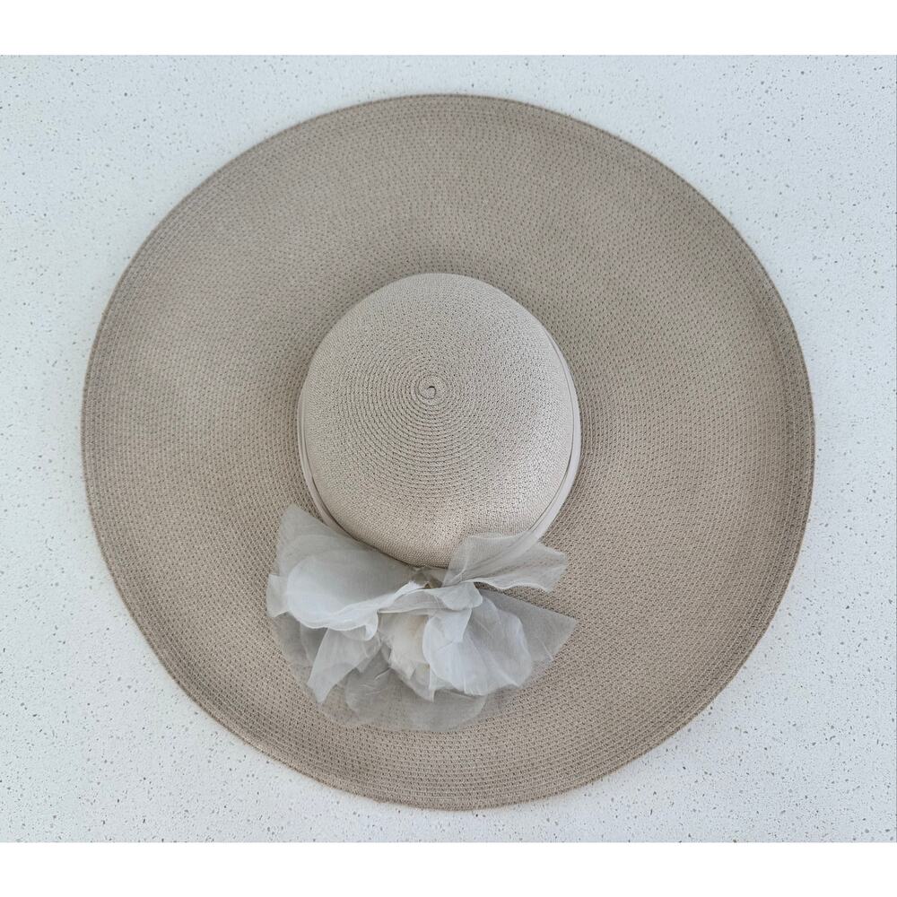 Joe Bill Miller Wide Brim Hat Cream Organza Flower Dress Hat NOS - Picture 3 of 5
